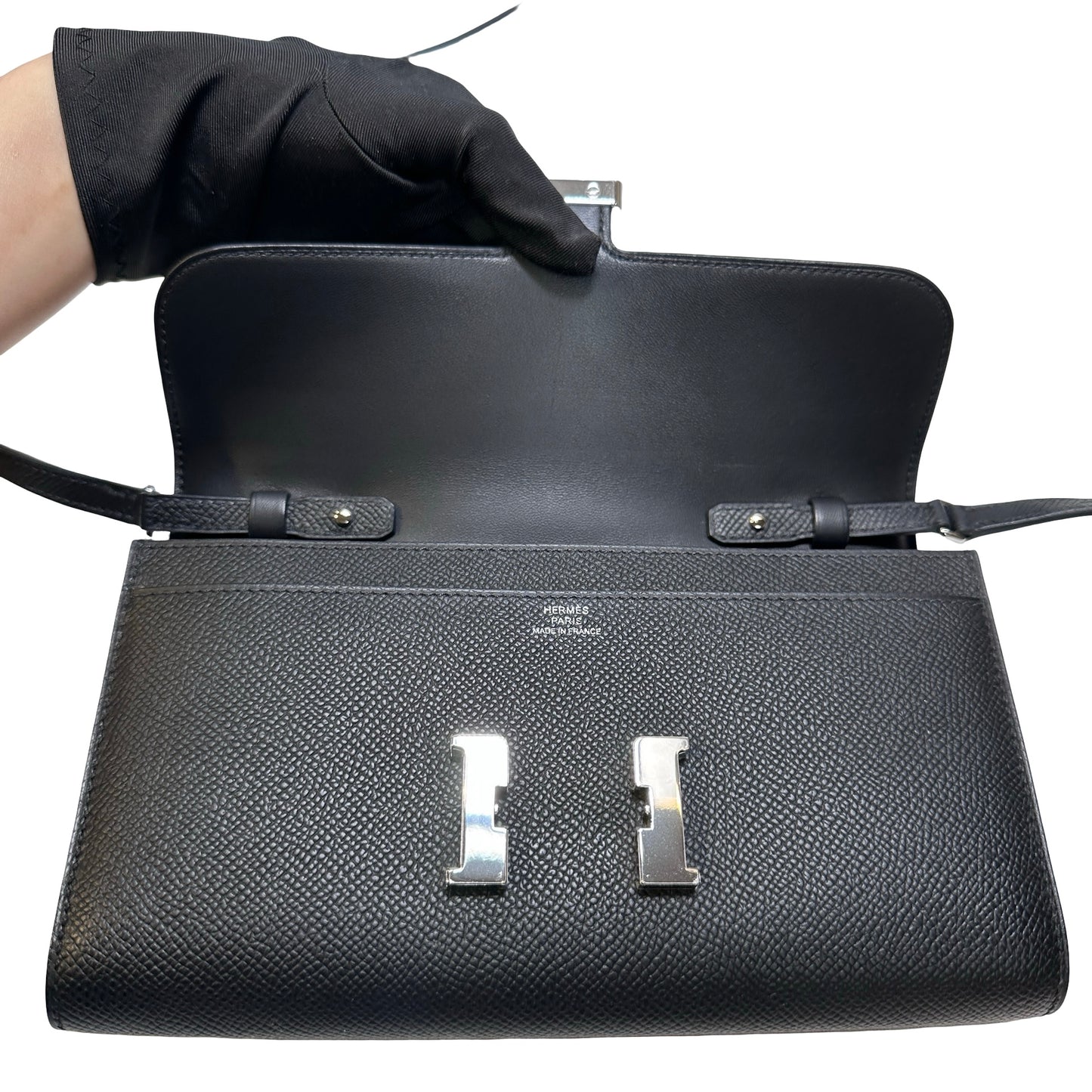 Used Hermès Calfskin Leather Constance to go Cross Body Bag PHW Black