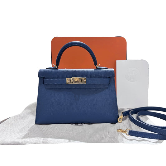Used HERMÈS Mini Kelly II Two Way Shoulder Bag Blue GHW