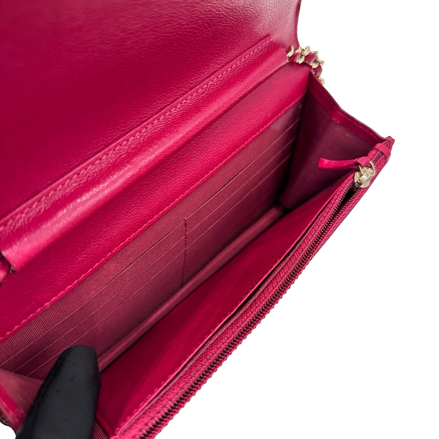 Used CHANEL Calfskin Leather WOC Cross Body Bag Red GHW