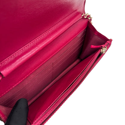 Used CHANEL Calfskin Leather WOC Cross Body Bag Red GHW