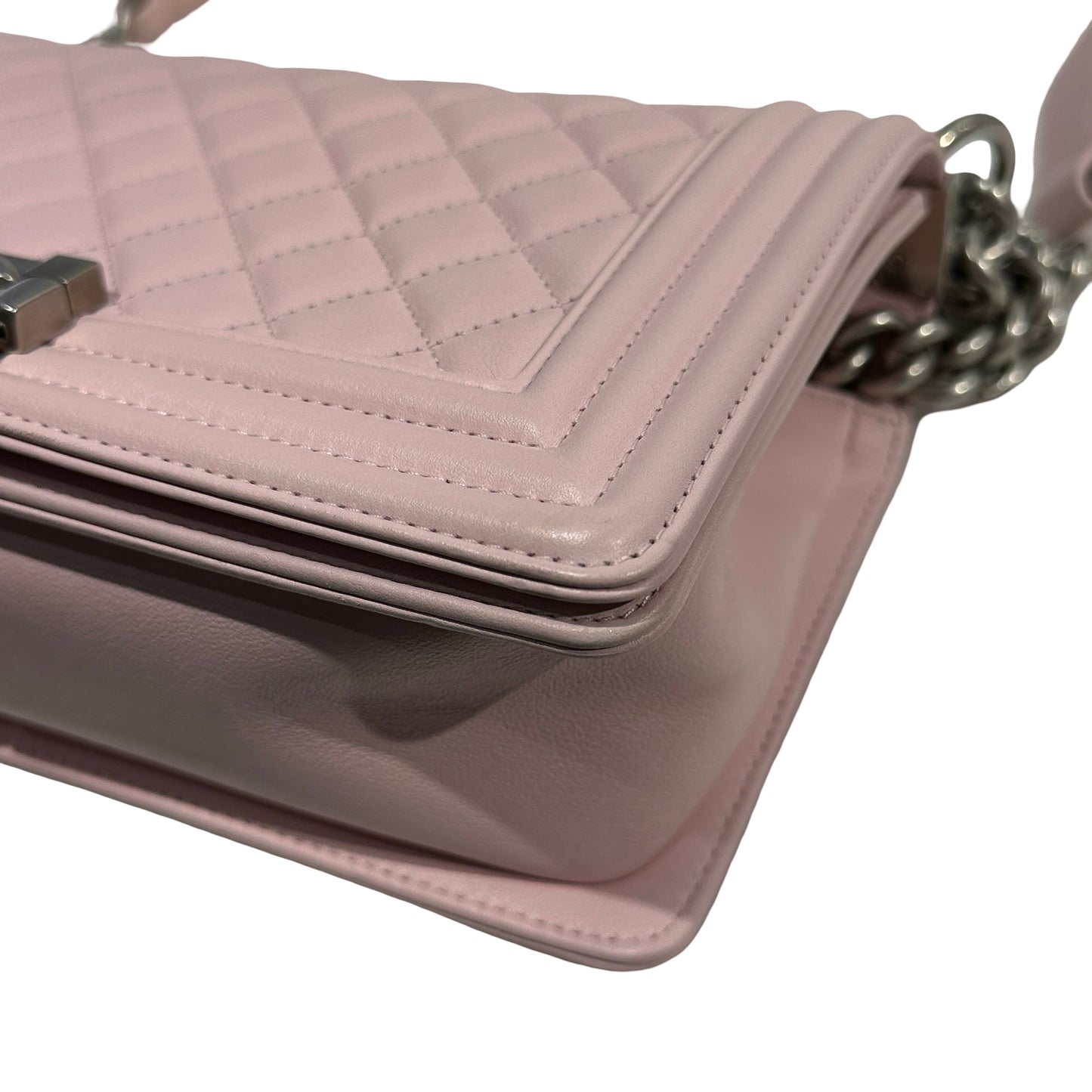 Used CHANEL Quilted Lambskin Boy Chanel Shoulder Bag Light Pink PHW