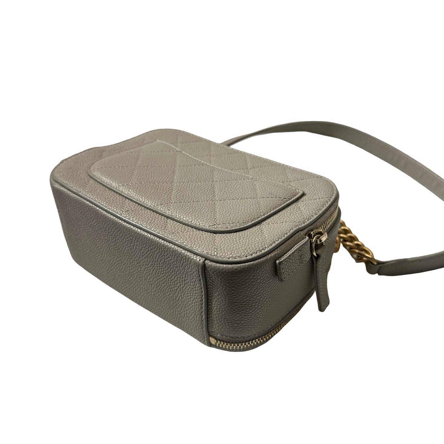 Used CHANEL Calfskin Leather Camera Shoulder Bag GHW Grey