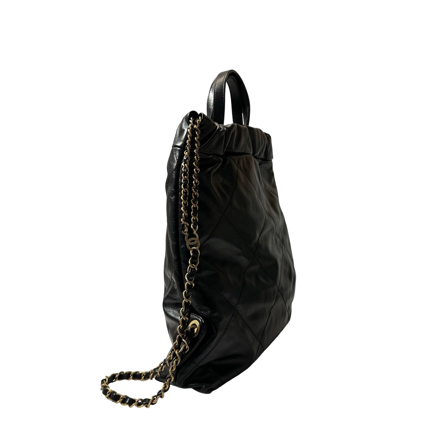 Used CHANEL Shiny Calfskin 23P 22 Small Backpack Black GHW
