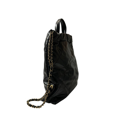 Used CHANEL Shiny Calfskin 23P 22 Small Backpack Black GHW