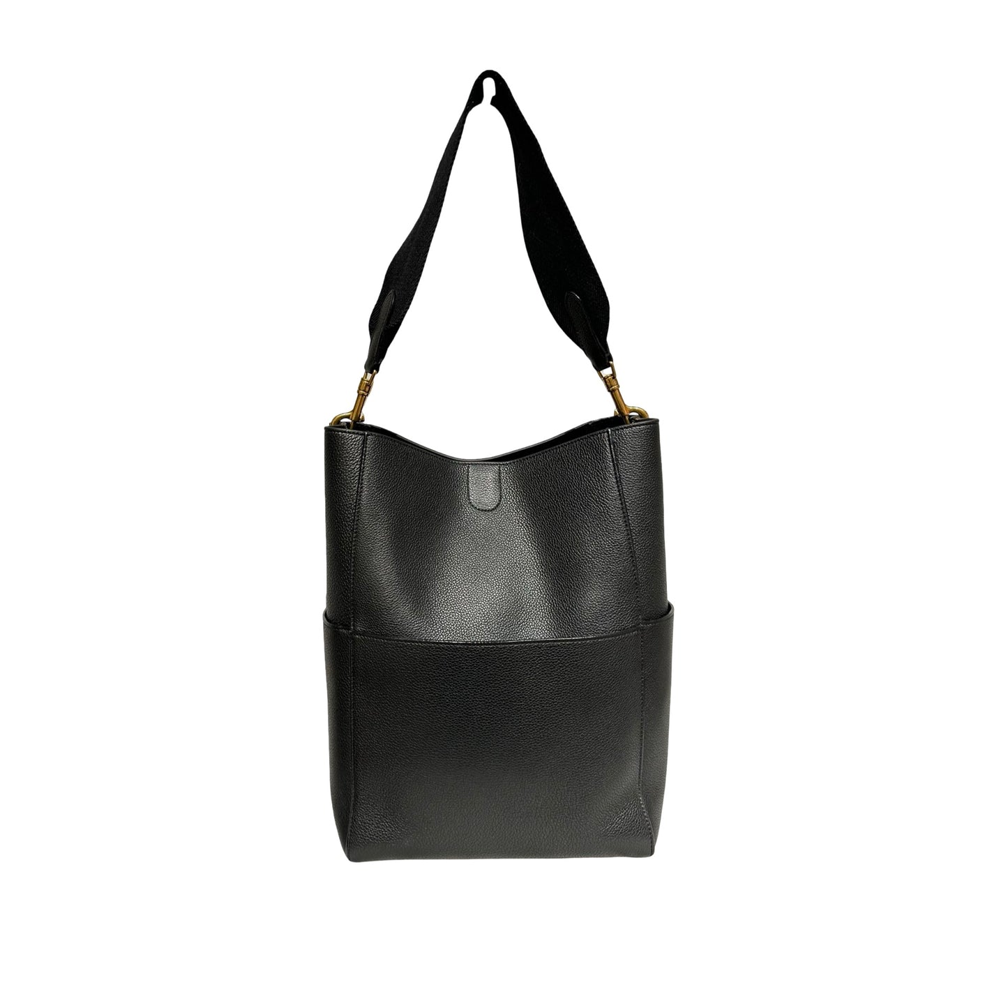Used CÉLINE Calfskin Leather Sangle Shoulder Bag Black GHW