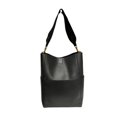 Used CÉLINE Calfskin Leather Sangle Shoulder Bag Black GHW