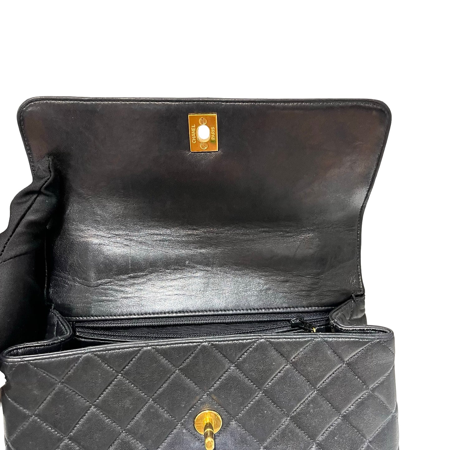 Used CHANEL Lambskin Leather Used CHANEL Lambskin Leather Vintage Flap with Top Handle Handbag Pink