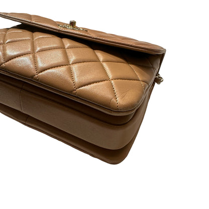 Used CHANEL Lambskin Leather Trendy CC Small Shoulder Bag Beige GHW