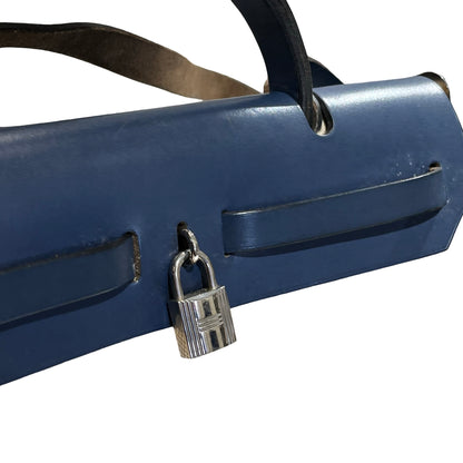 Used HERMES Canvas Leather Herbag Handbag Beige Blue