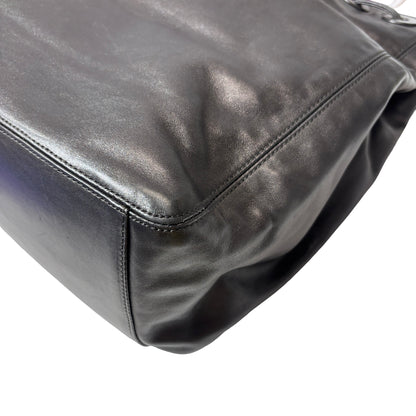 Used CHANEL Calfskin Leather Top Handle Village Shoulder Bag Black