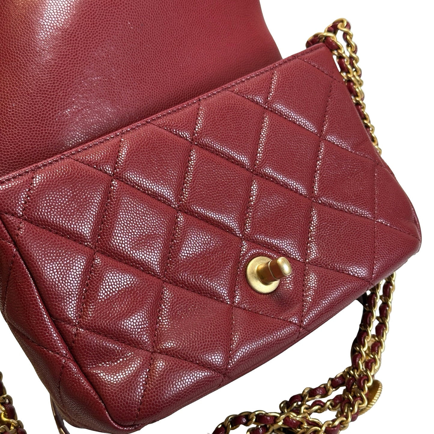 Used CHANEL Caviar Quilted Flap Bag Chain shoulder bag Red Gold