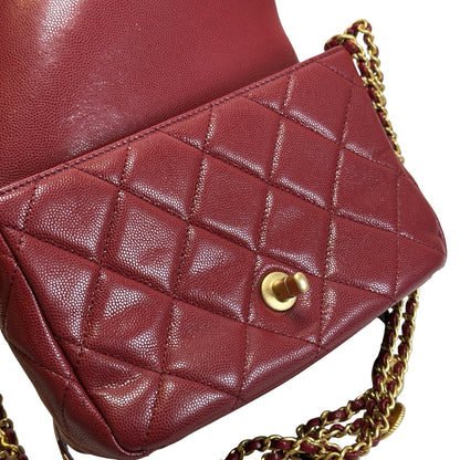 Used CHANEL Caviar Quilted Flap Bag Chain shoulder bag Red Gold
