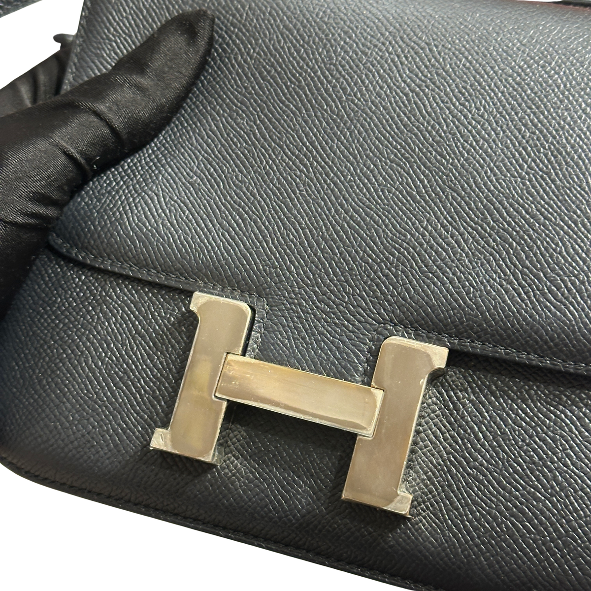 Used HERMES Epsom Constance Crossbody Bag Black Silver