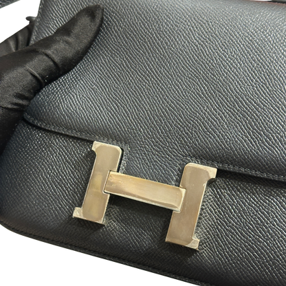 Used HERMES Epsom Constance Crossbody Bag Black Silver