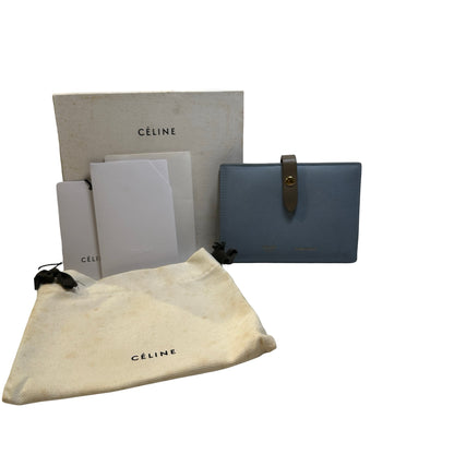 Used CELINE Grained Calfskin Strap Wallet Wallet Light Blue Khaki