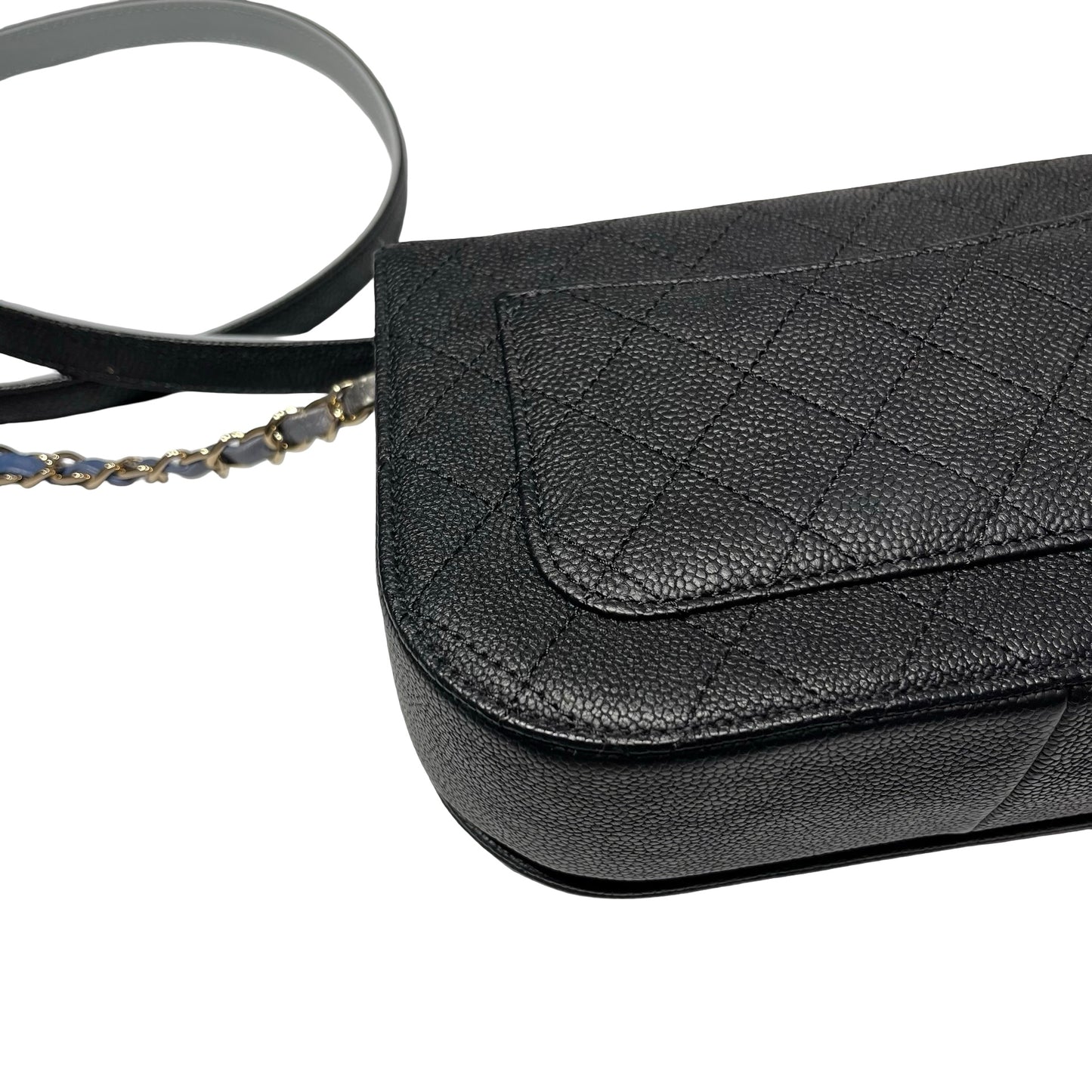Used CHANEL Calfskin Leather Cross Body Bag Black GHW