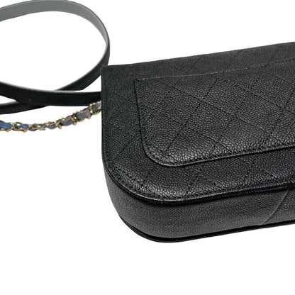 Used CHANEL Calfskin Leather Cross Body Bag Black GHW