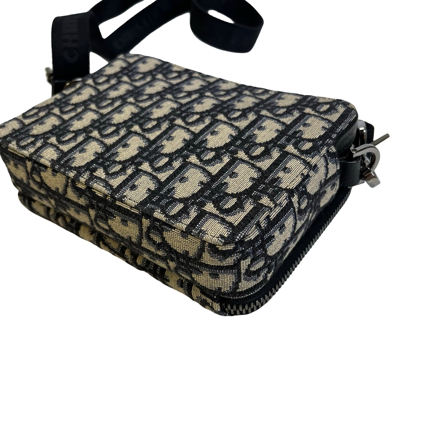 Used DIOR Oblique Jacquard Oblique Roller Messenger Bag Camera Bag Navy Blue Beige
