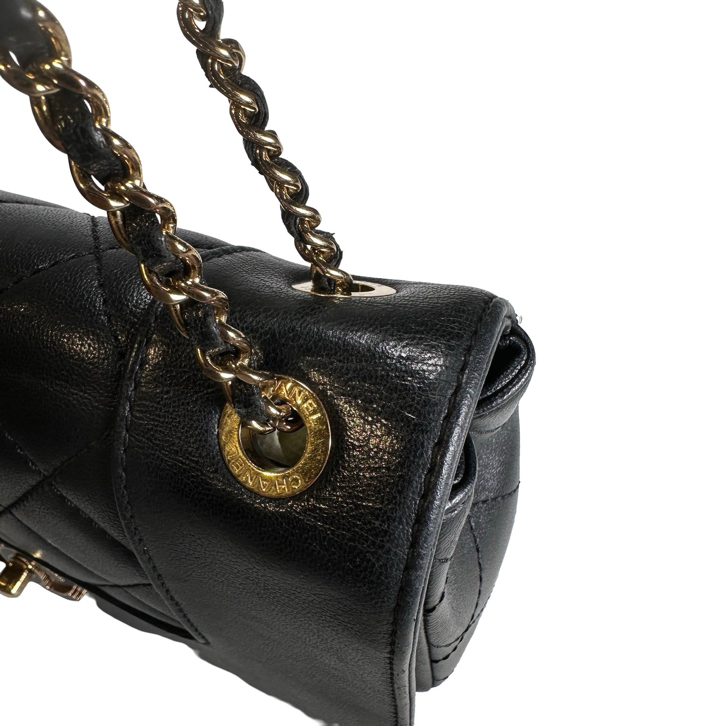 Used CHANEL Quilted Caviar Diana Flap Chain Shoulder Bag Black GHW
