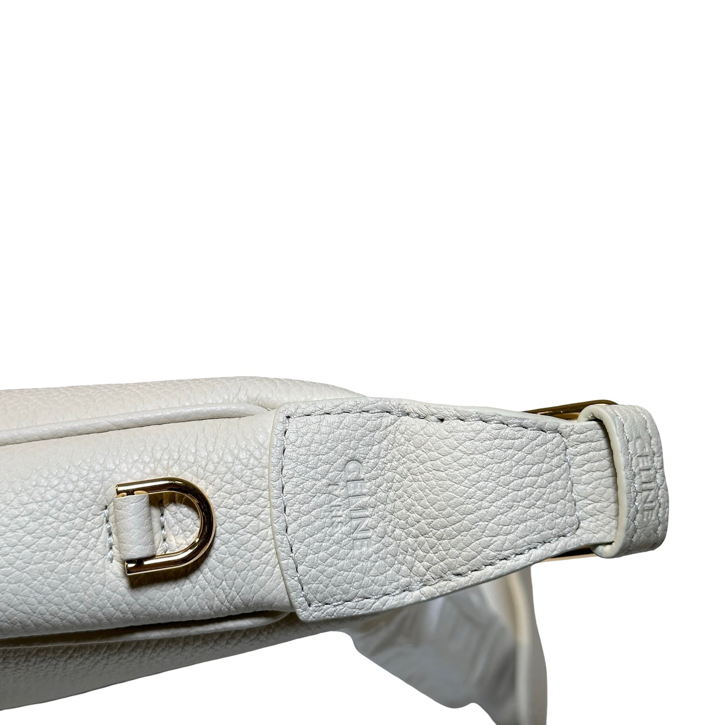 Used CELINE Grained Calfskin Teen Lulu Rice Hobo Bag White Ghw