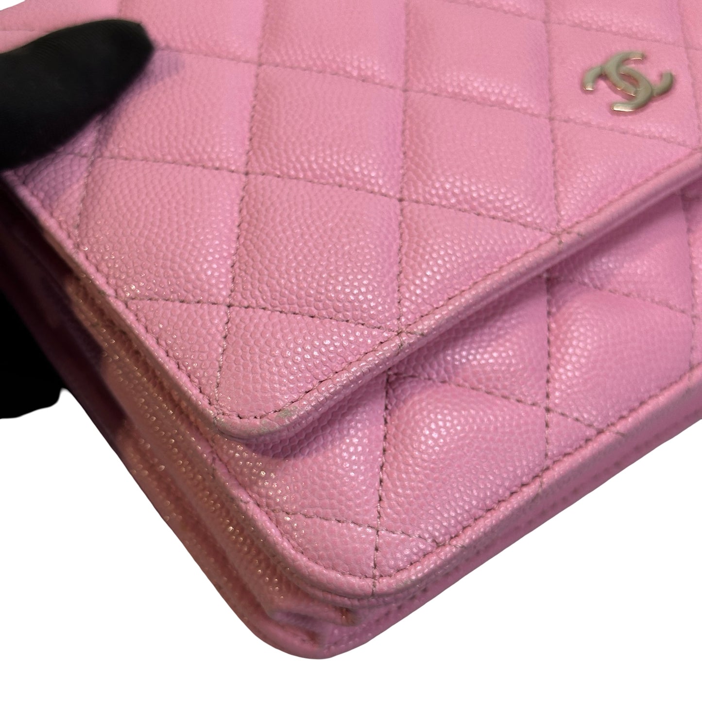 Used CHANEL Caviar Gold tone Wallet on chain Wallet on chain Pink