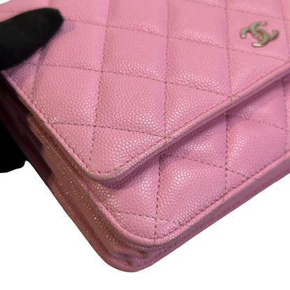 Used CHANEL Caviar Gold tone Wallet on chain Wallet on chain Pink