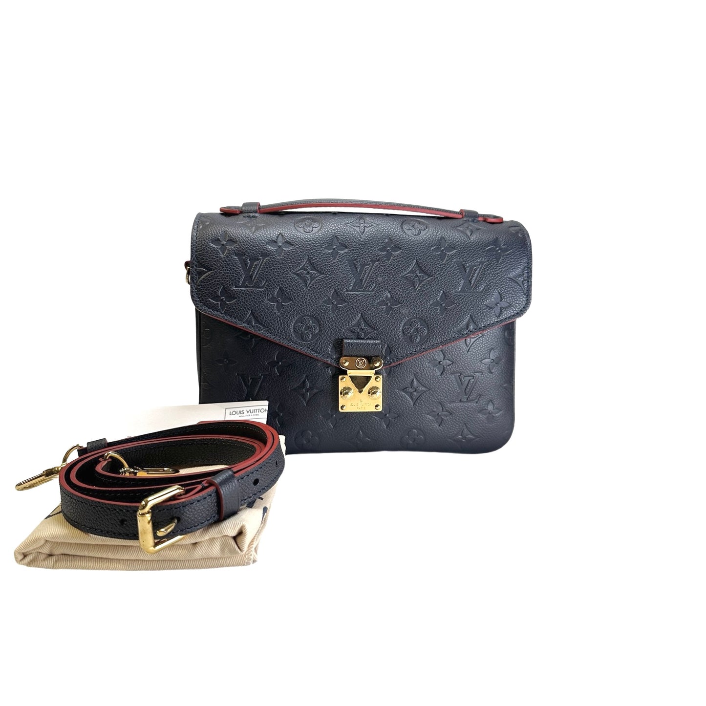 LOUIS VUITTON Monogram Empreinte Pochette Metis Crossbody Bag Navy Blue Red GHW