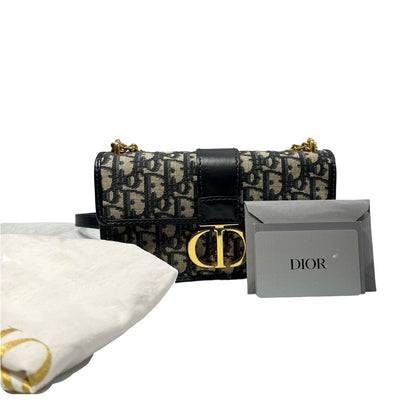 Used DIOR Montaige East West Cross Body Bag Oblique Navy Blue GHW