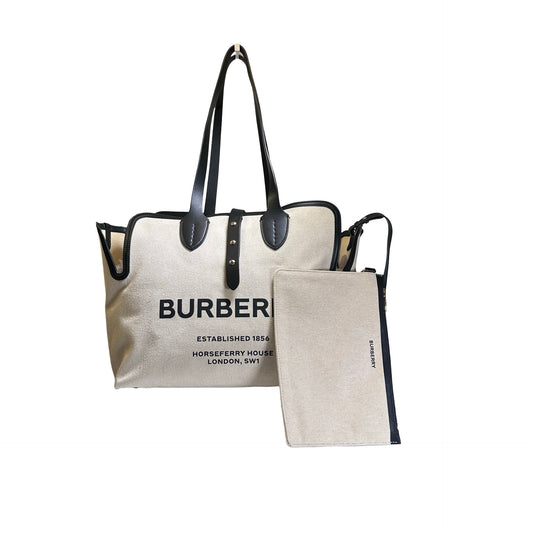 Used BURBERRY Canvas Tote Bag Tote Bag Beige Black