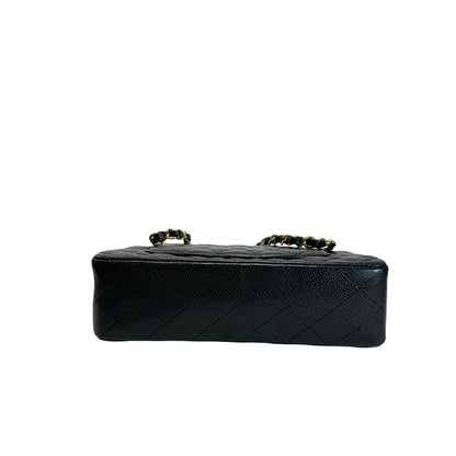 Used CHANEL Quilted Caviar Classic Flap Shoulder Bag Black Gold