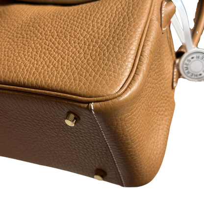 Brand New HERMES Clemence Lindy Handbag Gold