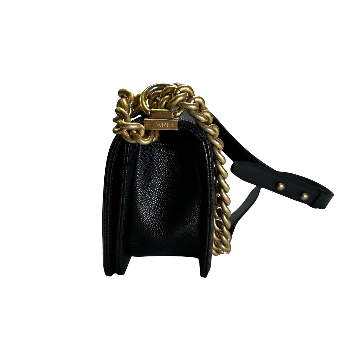 Used CHANEL Quilted Caviar Boy 20 Shoulder Bag Black Gold