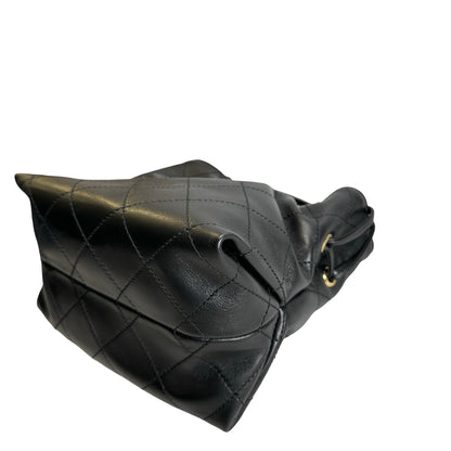 Brand New CHANEL Quilted Leather Gabrielle Hobo Bucket Bag Black Gold