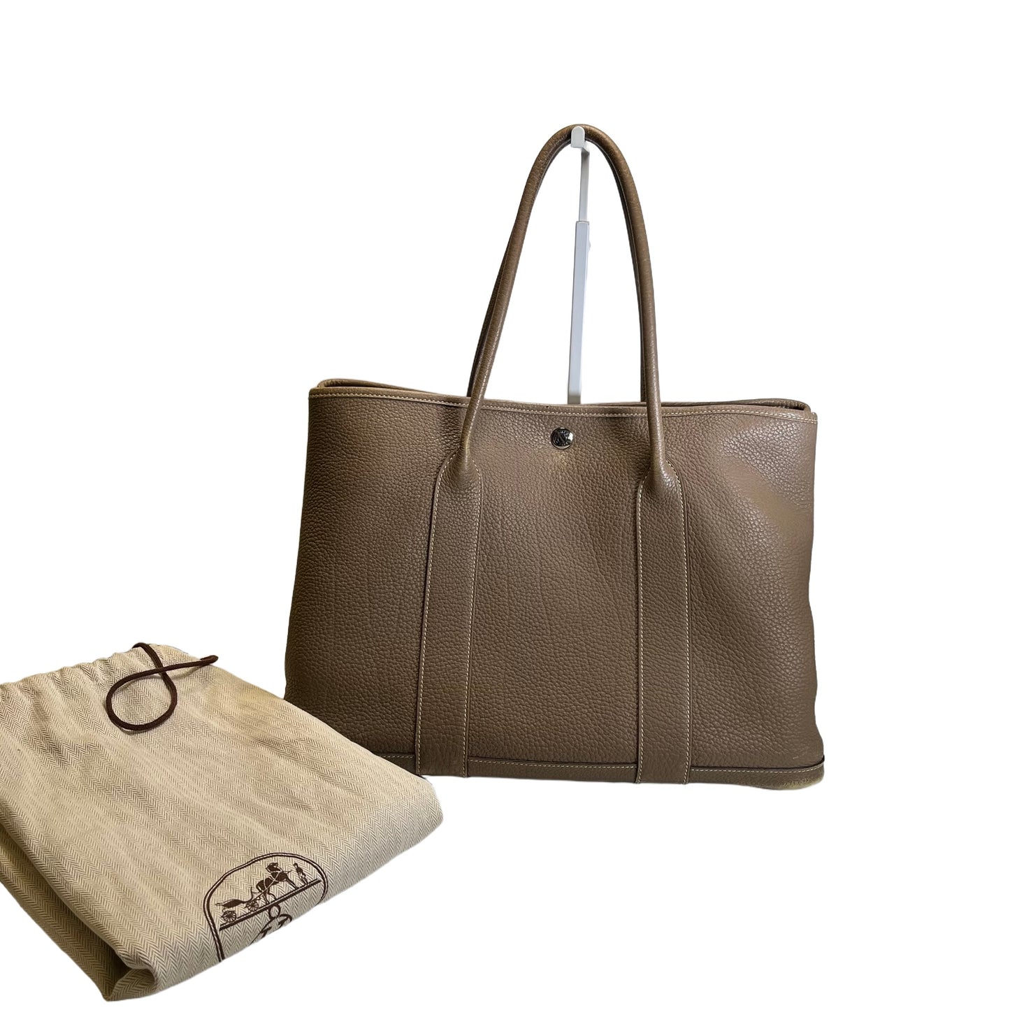Used HERMES Negonda Leather Garden Party Tote Bag Etoupe