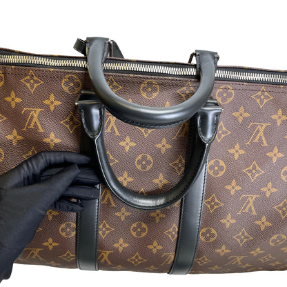 Used LOUIS VUITTON Monogram Macassar Keepall Bandouliere Travel Bag Brown Black