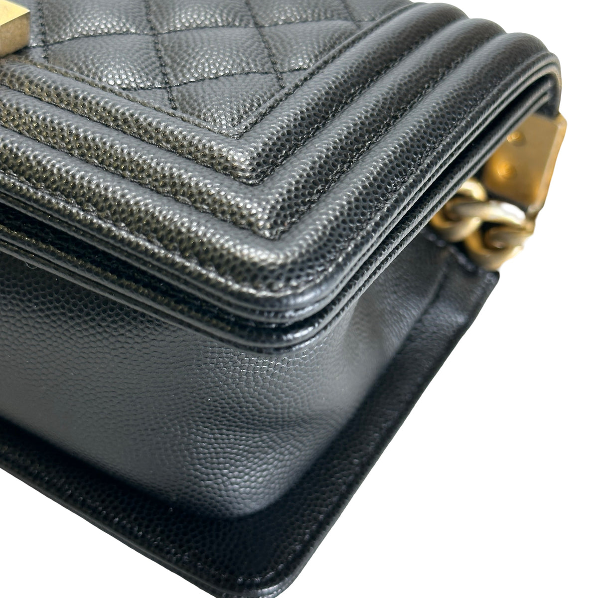 Used CHANEL Quilted Caviar Boy 20 Shoulder Bag Black Gold