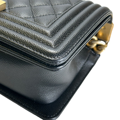 Used CHANEL Quilted Caviar Boy 20 Shoulder Bag Black Gold