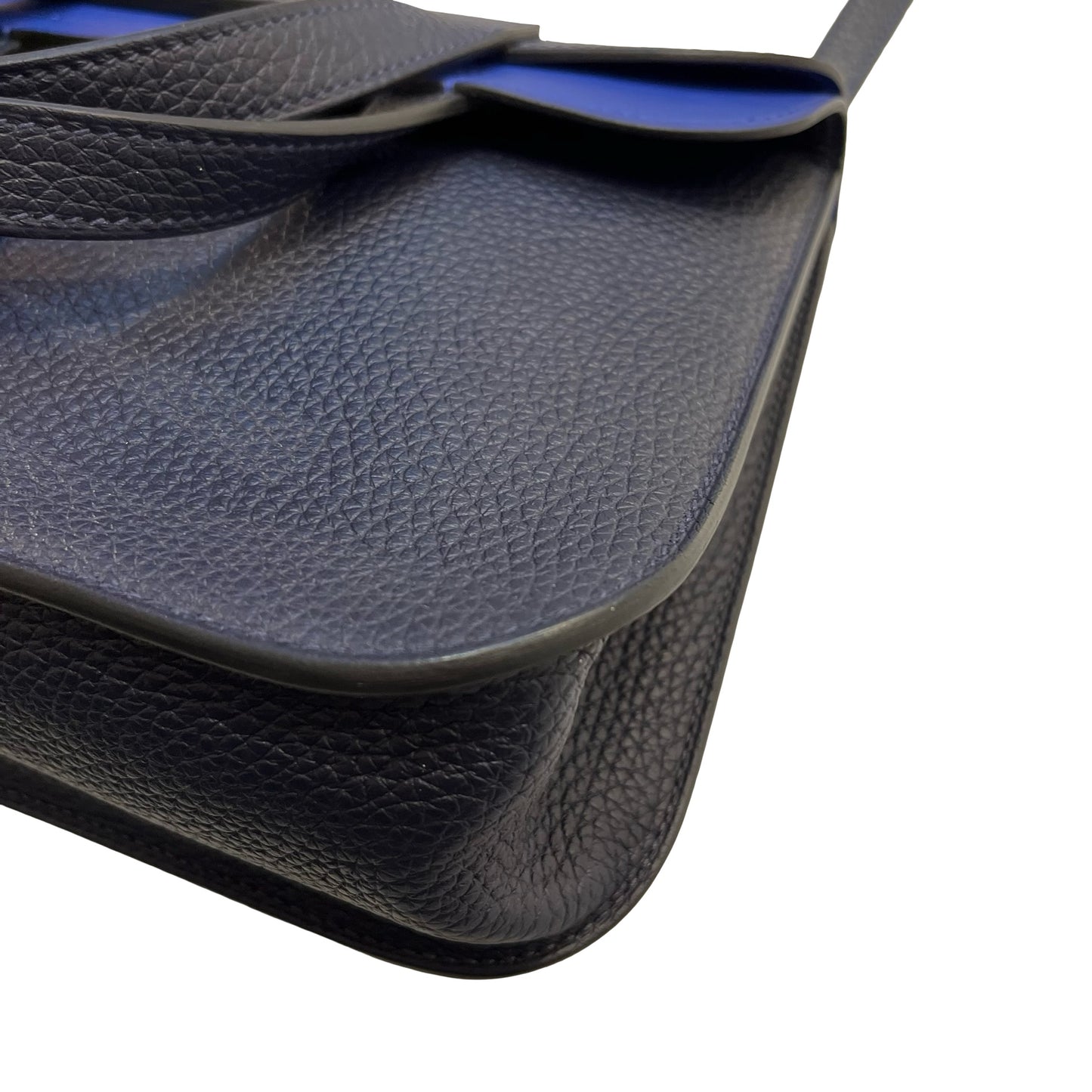 Used HERMÈS Calfskin Leather Halzan Shoulder Bag Blue GHW