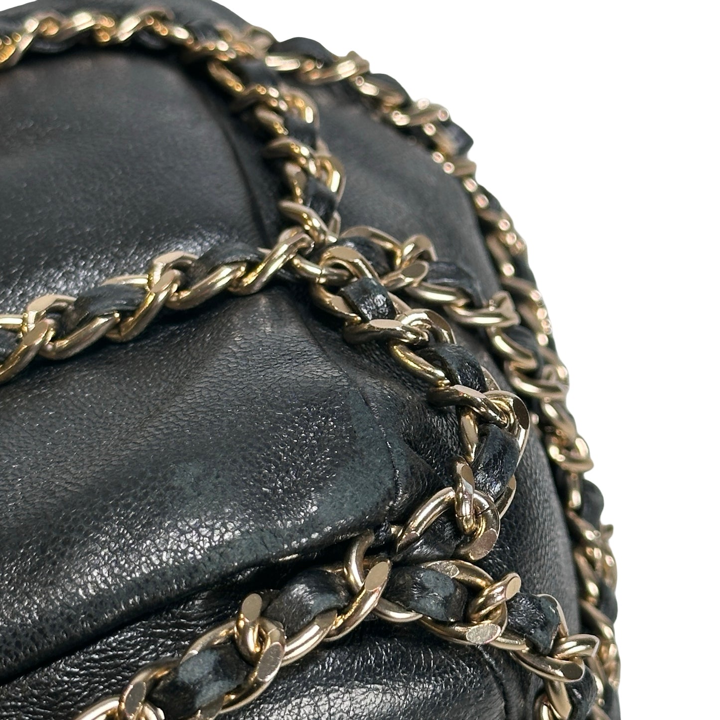 Used CHANEL Leather Drawstring Bag Drawstring Bag Black GHW