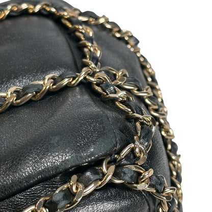 Used CHANEL Leather Drawstring Bag Drawstring Bag Black GHW