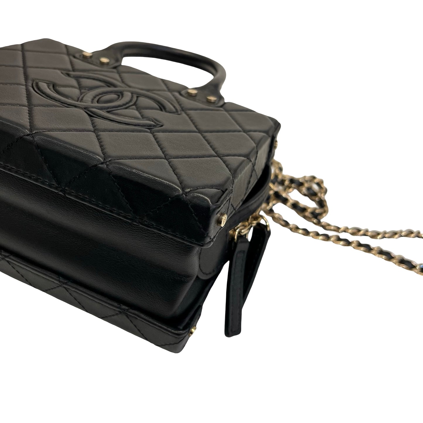 Used Chanel Calfskin Leather Vanity Case Shoulder Bag Black GHW