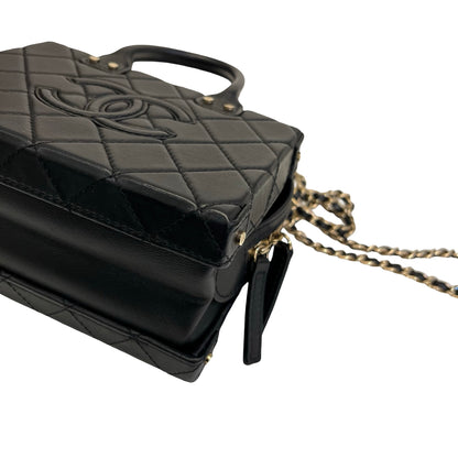 Used Chanel Calfskin Leather Vanity Case Shoulder Bag Black GHW