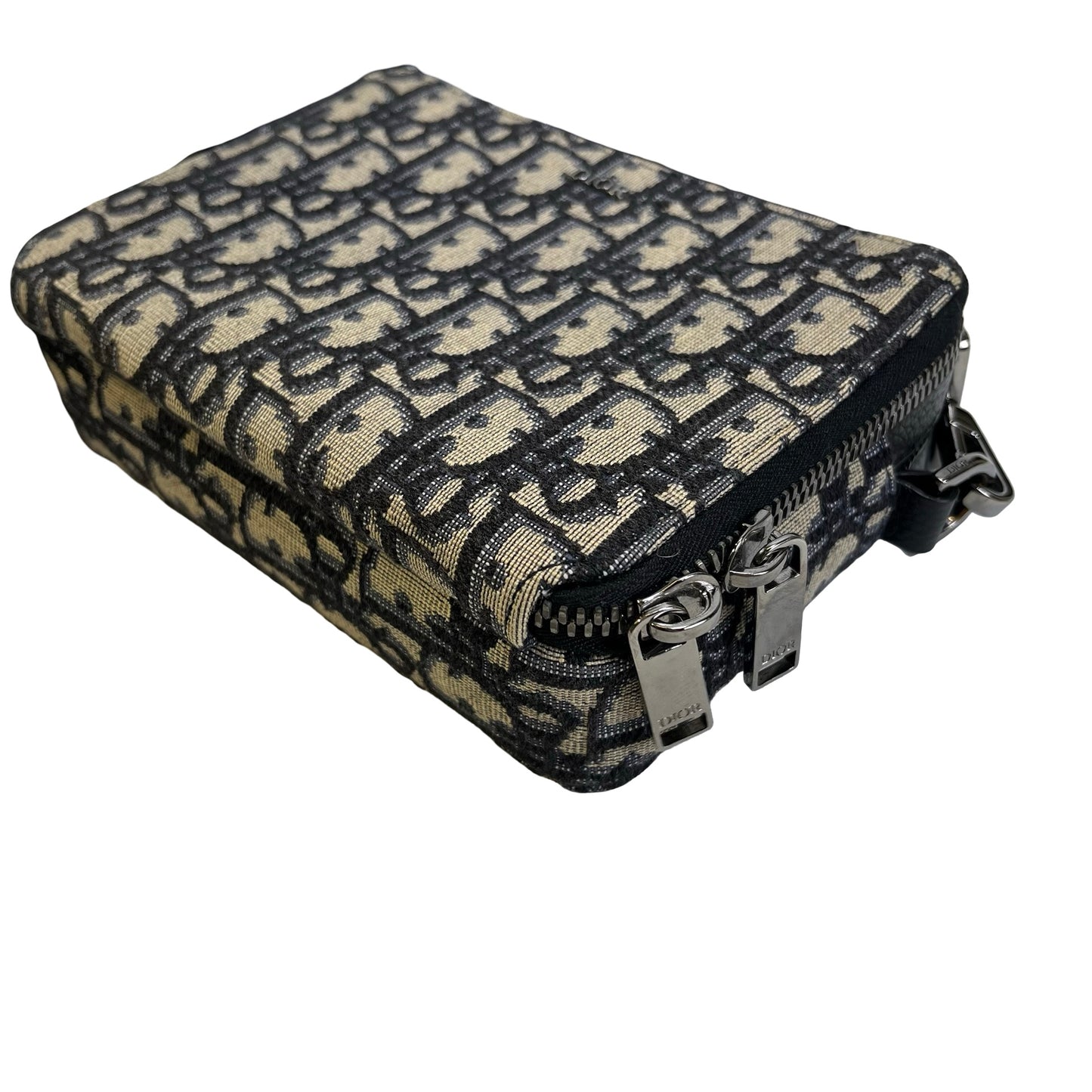 Used DIOR Oblique Jacquard Oblique Roller Messenger Bag Camera Bag Navy Blue Beige