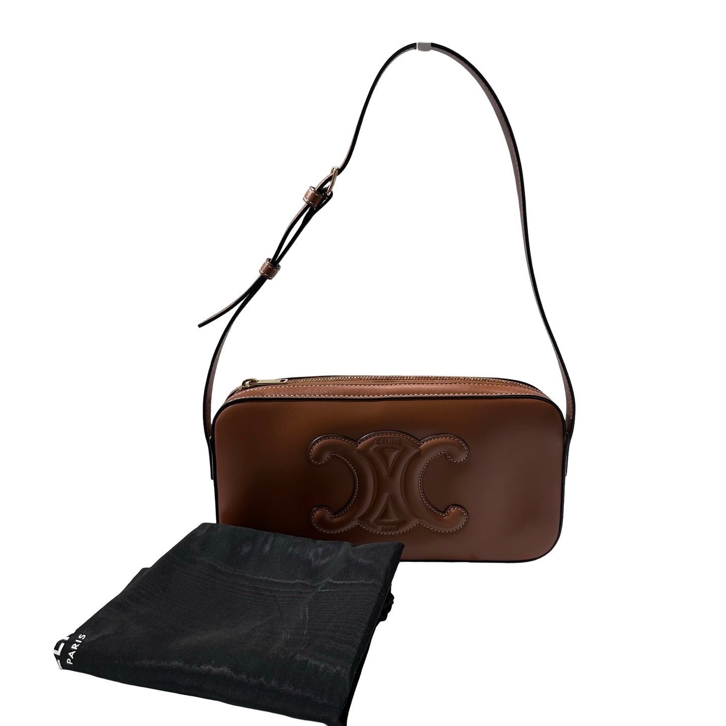CELINE Smooth Calfskin Triomphe Hobo Camera Bag Brown