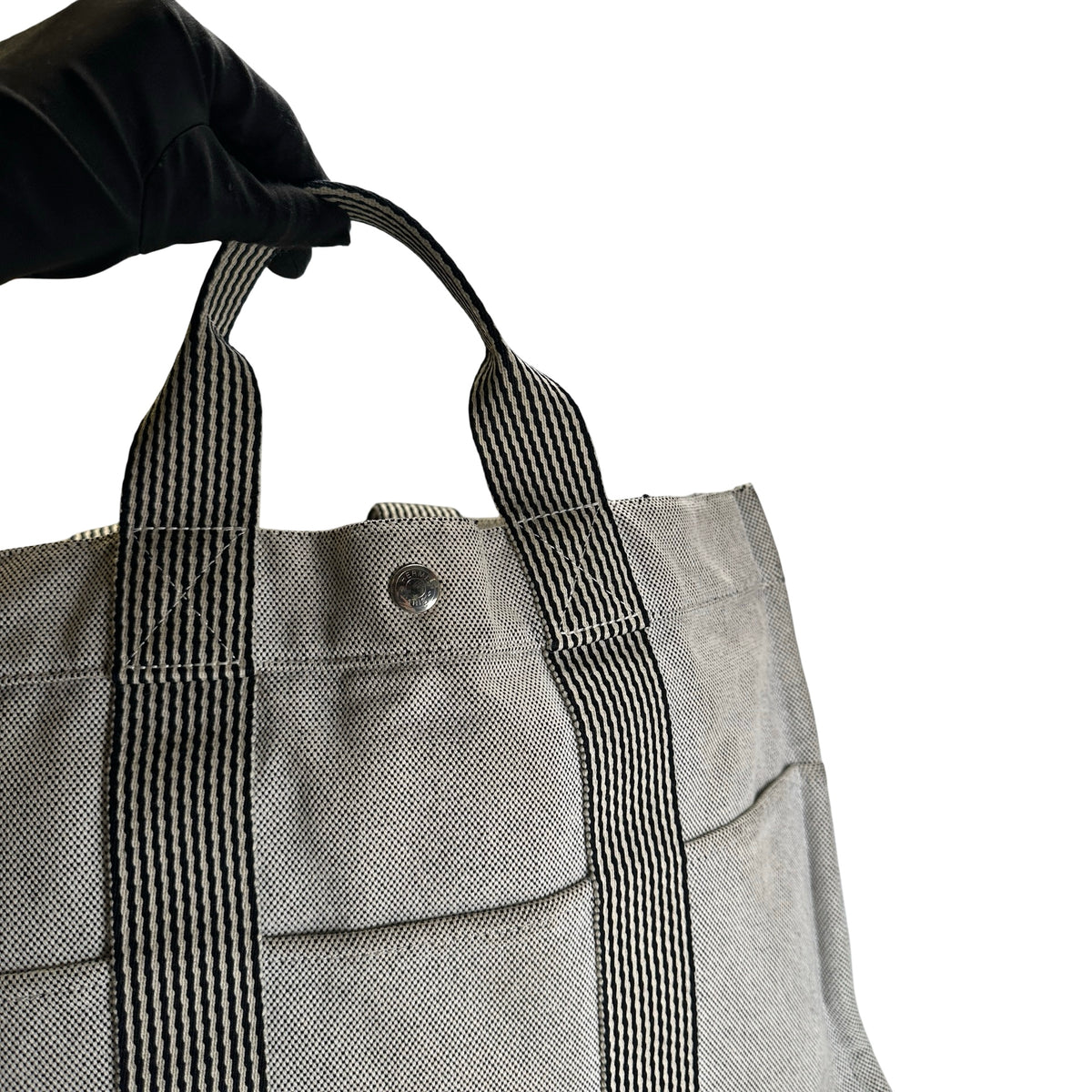 Used HERMES Canvas Fourre Tout Tote Bag Grey Black