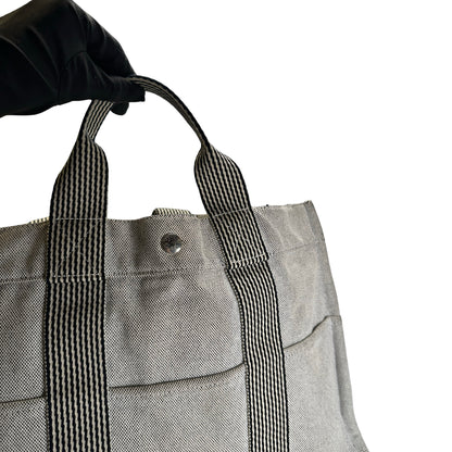 Used HERMES Canvas Fourre Tout Tote Bag Grey Black