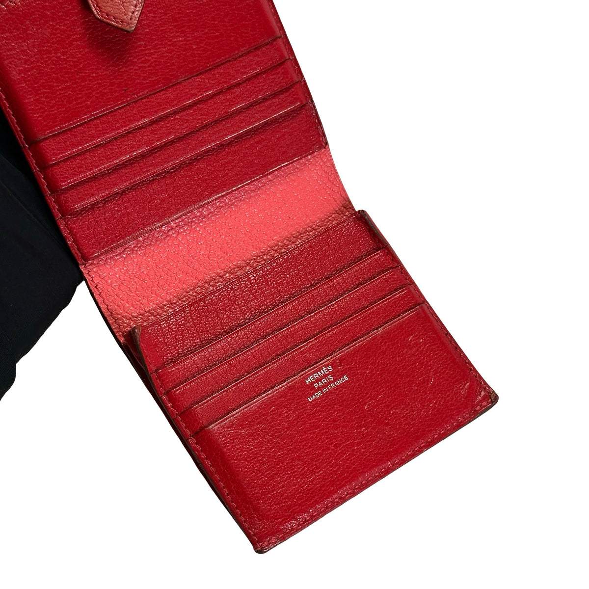 Used HERMES Leather Bearn Wallet Pink Red