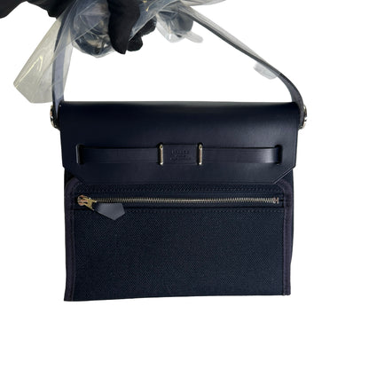 Brand New HERMES Canvas Leather Mini Herbag Handbag Navy PHW