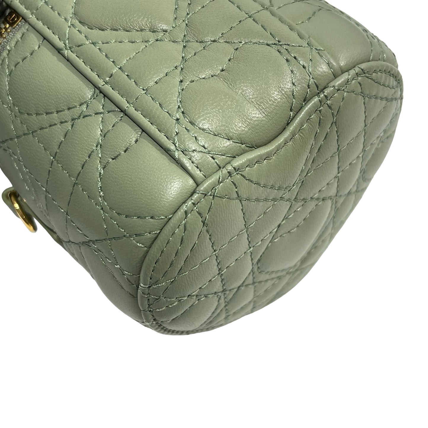 Used DIOR Cannage Lambskin Lady Dior Micro Vanity Case Vanity case Green GHW