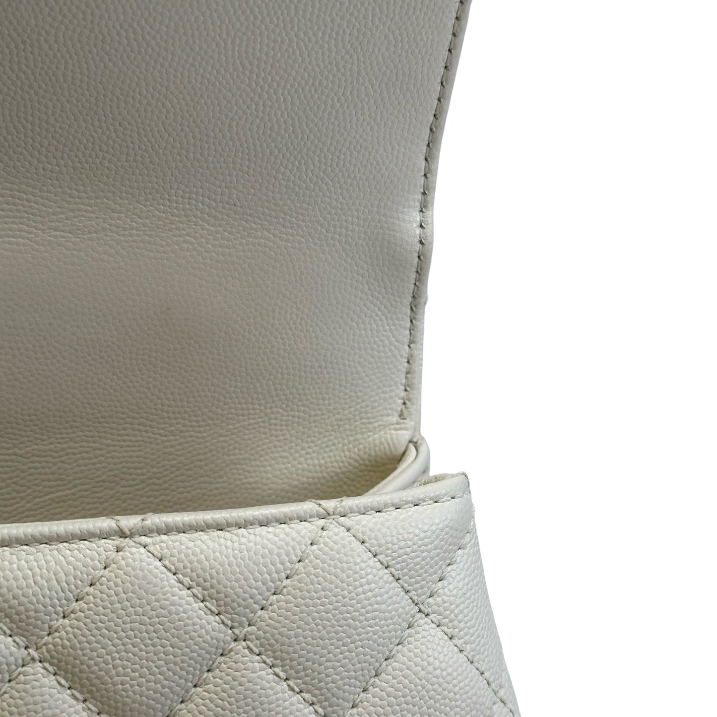 Used CHANEL Quilted Caviar Coco Handle Handbag White GHW